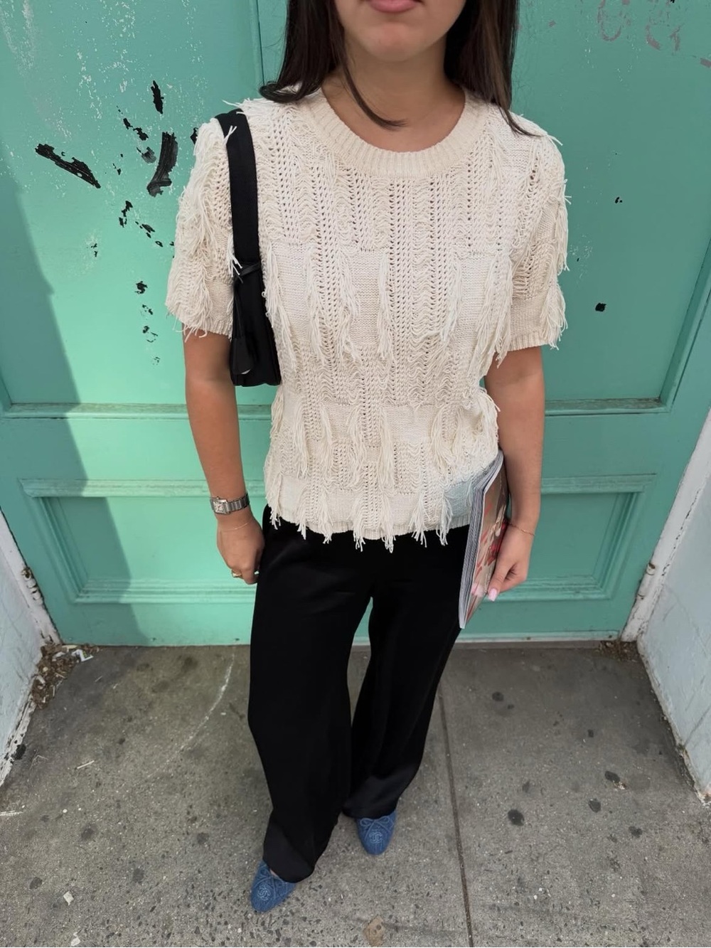 NWT ULLA JOHNSON Rumi Fringe Cotton Blend Sweater In Neutral
